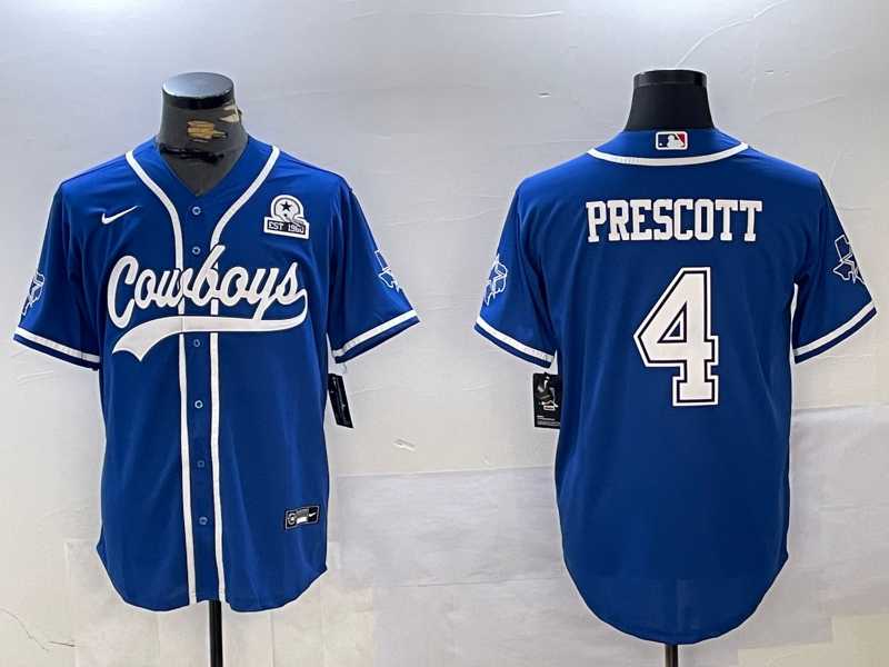 Mens Dallas Cowboys #4 Dak Prescott Light Blue With 1960 Patch Cool Base Stitched Baseball Jersey